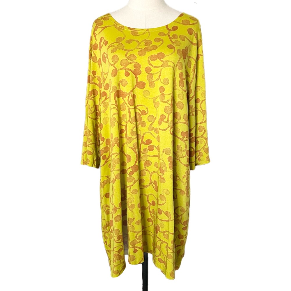 Gudrun Sjoden Iron Jersey Tunic Cotton Modal Yellow Floral Pockets Size XL
